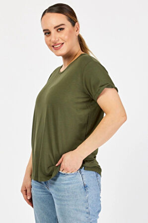 Büyük Beden Bisiklet Yaka Haki Tişört