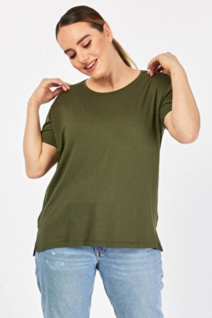 Büyük Beden Bisiklet Yaka Haki Tişört