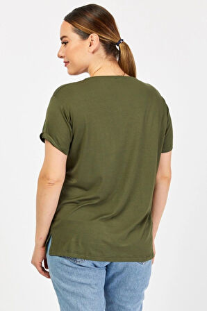 Büyük Beden Bisiklet Yaka Haki Tişört