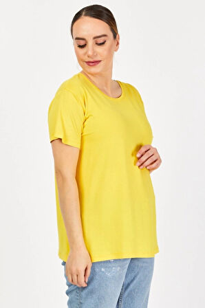 Büyük Beden Bisiklet Yaka Sarı Tişört