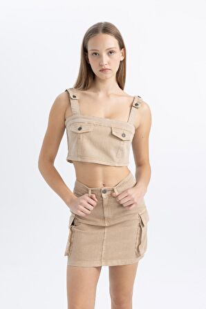 DeFacto Coool Gabardin Askılı Crop Bluz C4455AX24SPBG387