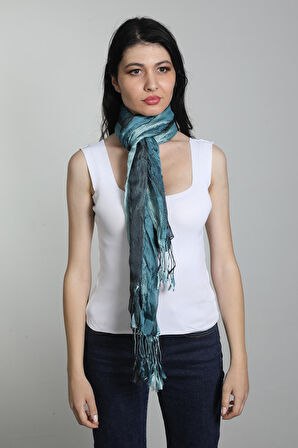 Mavi ve Turkuaz Renk Şal İpekli Polyester Şal Fular