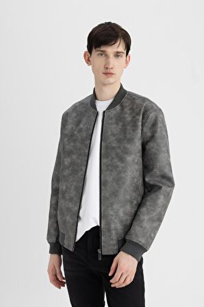 DeFacto Slim Fit Suni Deri Mont Ceket Dar Kesim Kolej Yaka Fermuarlı Cepli Astarlı Mevsimlik Hafif C6971AX24AUAR167