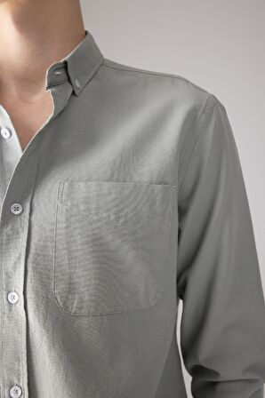 DeFacto Regular Fit Polo Yaka Oxford Basic Düz Uzun Kollu Gömlek A8028AX24SPGN1128