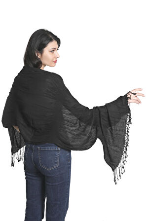 Siyah Renk Pamuklu Polyester Eşarp Şal