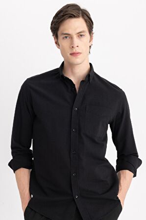DeFacto Regular Fit Polo Yaka Oxford Basic Düz Uzun Kollu Gömlek A8028AX24SPBK81