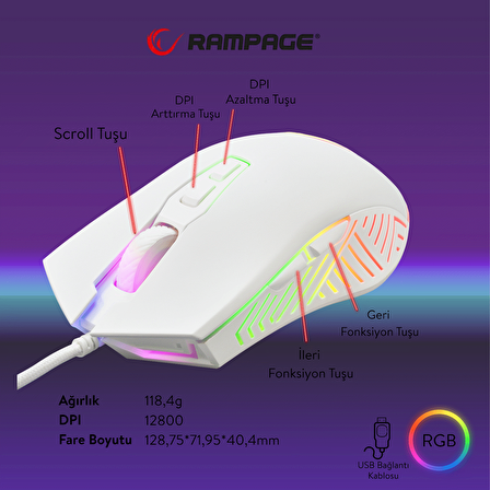 Rampage FİTMENT KM-GX7 Gökkuşağı Aydınlatmalı USB Gaming Combo Q Gaming Klavye + Mouse + Mousepad + Kulaklık