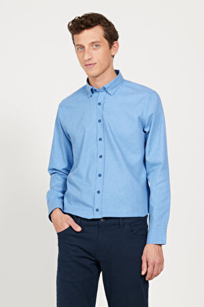 Slim Fit Dar Kesim Düğmeli Yaka Flanel Oduncu Gömlek