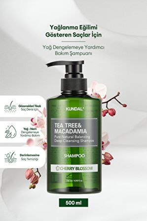 Yağlı Saçlara Özel Şampuan KUNDAL Tea Tree & Macadamia Deep Cleansing Shampoo 500 ml (CherryBlossom)
