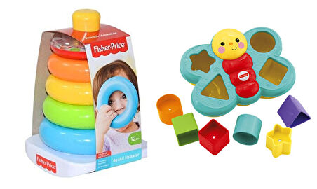 Fisher Price Şekil Eşleştirme Arkadaşı Kelebek ve Renkli Halkalar Eğlenceli Oyuncak Seti