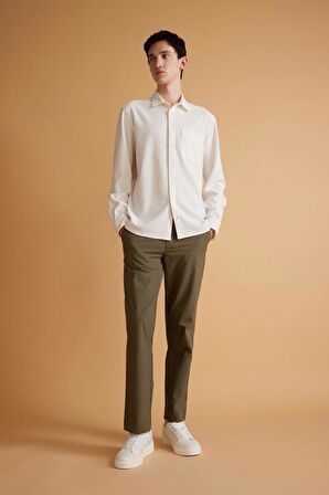 DeFacto Regular Fit Polo Yaka Krinkıl Basic Düz Uzun Kollu Beyaz Gömlek B6484AX24SPWT32
