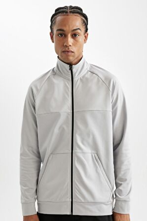 DeFactoFit Standart Fit Normal Kesim Fermuarlı Skuba Dalgıç Kumaş Cepli Dik Yaka Sporcu Hırka D1895AX24AUGR523