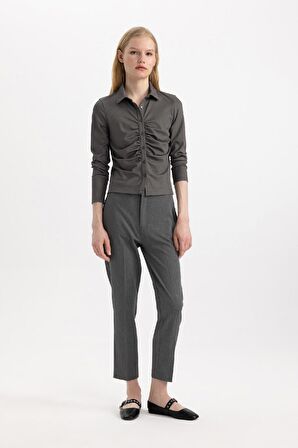 DeFacto Slim Fit Dar Kesim Polo Yaka Basic Düz Fitilli Kaşkorse Uzun Kollu Tişört C1326AX24SPGR452