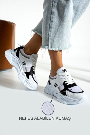 Kadın Beyaz Spor Ayakkabı 5 Cm Yüksek Air Taban Günlük Sneaker X110