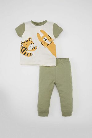DeFacto Erkek Bebek Kaplan Baskılı Kısa Kollu Penye Pijama Takımı C0732A524SMKH271