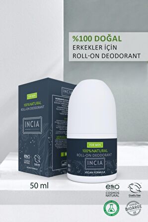 INCIA %100 Doğal Roll On Deodorant Erkekler İçin Ter Kokusu Önleyici Leke Yapmayan 50 ml