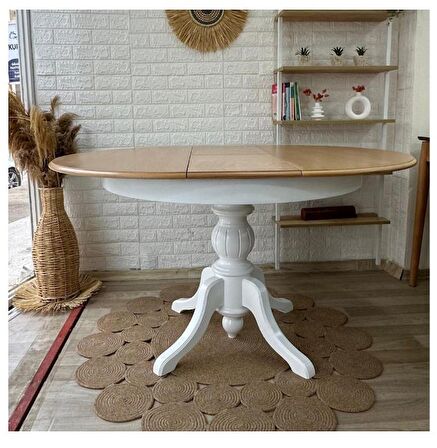 Reyo 100cm Açılır Yuvarlak Baba Ayaklı Masa Beyaz-Naturel