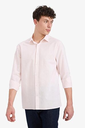 DeFacto Regular Fit Polo Yaka Keten Yazlık Uzun Kollu Gömlek E1729AX25SPPN185