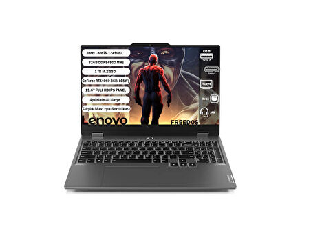 Lenovo LOQ 15IAX9 GTI132 Intel Core I5 12450HX 32GB 1TB SSD RTX4060 Freedos 15.6'' FHD Taşınabilir Bilgisayar 83GS007XTR+321