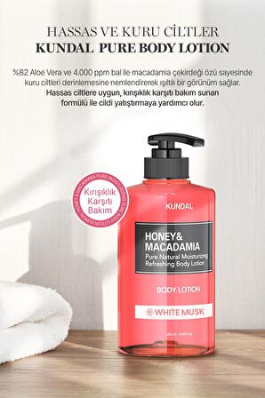 Nemlendirici ve Besleyici Vücut Losyonu Kundal Honey & Macadamia Pure Body Lotion 500ml (White Musk)