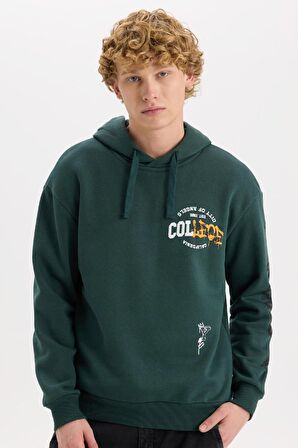 Boxy Fit Kapüşonlu Baskılı Sweatshirt