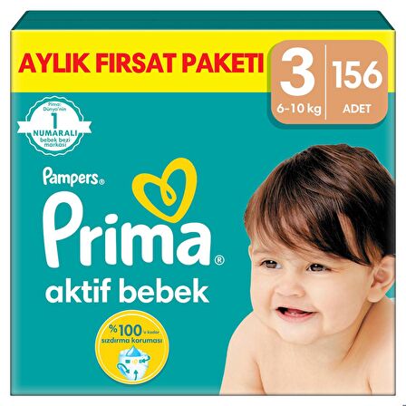 Prima Bebek Bezi Aktif Bebek 3 Beden 156'lı Aylık Fırsat Paketi