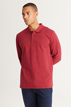 Erkek Bordo Standart Fit Normal Kesim 3 Iplik Içi Polarlı %100 Pamuk Polo Yaka Sweatshirt
