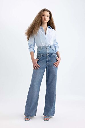 DeFacto Afra x DeFacto 90's Wide Leg Yüksek Bel Uzun Jean Pantolon C5718AX24SPNM28
