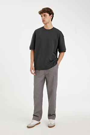 DeFacto Yazlık Gabardin Pantolon Wide Straight Bol Rahat Kesim Geniş Düz Paça Cepli C9159AX24AUGR455