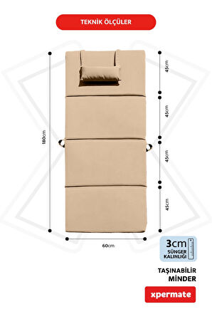XPERMATE Katlanır Şezlong Minderi - Taşınır Kamp Yatağı Su Itici Solmaz Kumaş 180x60x3 Bej Ultraluks