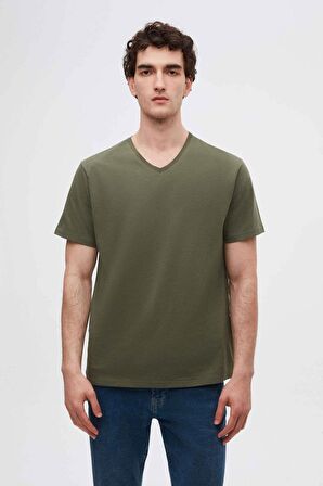 Ds Damat Haki V Yaka %100 Pamuk T-Shirt