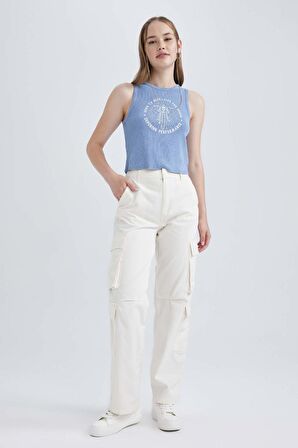 DeFacto Coool Fitted Baskılı Fitilli Kaşkorse Yıkamalı Soluk Efektli Atlet B1749AX23HSBE749