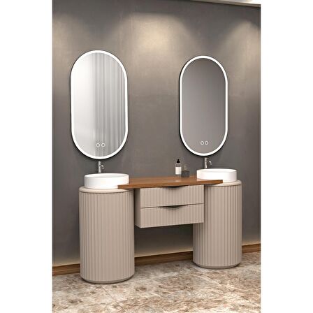 LOTUS DUO 150 CM BEYAZ LAVABOLU BANYO DOLABI VİZON - RAF MODÜL HARİÇ