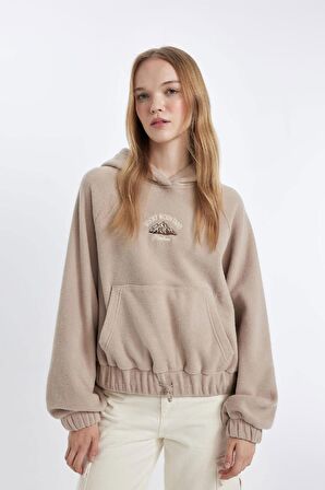 Yılbaşı Temalı Coool Loose Fit Slogan Desenli Polar Sweatshirt