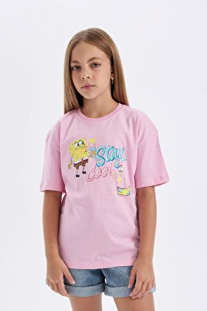 DeFacto Kız Çocuk SpongeBob Relax Fit Bisiklet Yaka Kısa Kollu Tişört C4829A824SMPN253