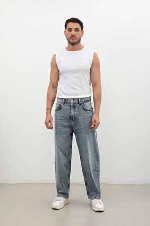 Erkek Skater Fit Jean Pantolon Buz Mavisi