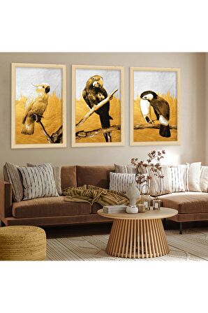 Kolaj Çizim 3'lü Kanvas Tablo