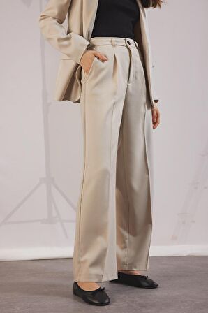 	Pensli Klasik Pantolon Wide Leg Geniş Bol Paça Basic Düz Uzun Boy Yüksek Bel Cepli