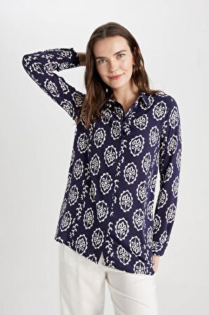 DeFacto Loose Fit Desenli Uzun Kollu Gömlek Tunik T0609AZ24SPNV42