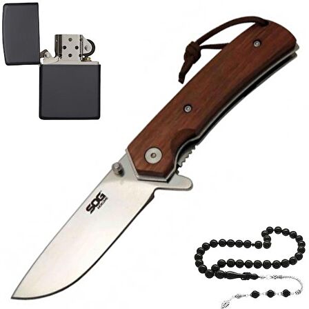 Sog Kapanabilir Outdoor Ahşap Saplı Çakı Çakmak ve Tesbih Hediyeli WK401RD 18,5 CM