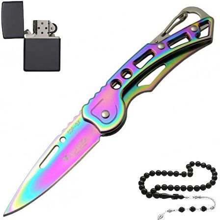 Rainbow Kapanabilir Paslanmaz Outdoor Cep Çakısı Çakmak ve Tesbih Hediyeli SDR-3X 15.5 CM