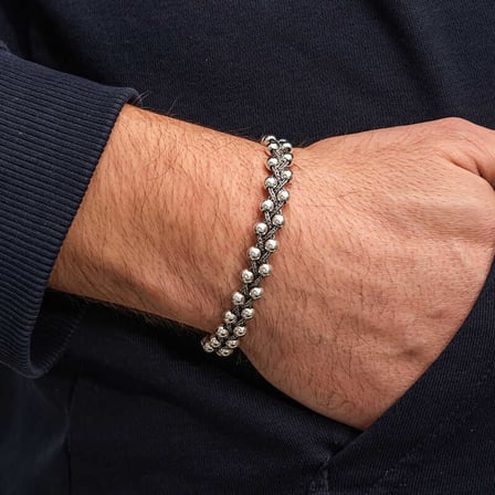 925 Ayar Gümüş Oksitli Toplu Erkek Bileklik