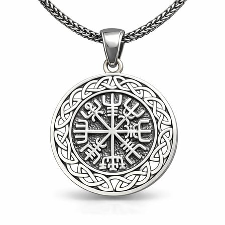 925 Ayar Gümüş Vegvisir Viking Pusulası Erkek Kolye