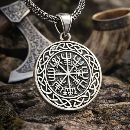 925 Ayar Gümüş Vegvisir Viking Pusulası Erkek Kolye
