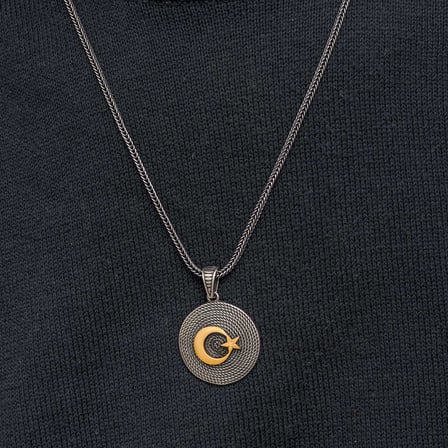 925 Ayar Gümüş Ay Yıldızlı Erkek Kolye