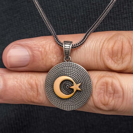925 Ayar Gümüş Ay Yıldızlı Erkek Kolye