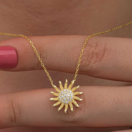 925 Ayar Gümüş Gold Kaplama Güneş Kadın Kolye