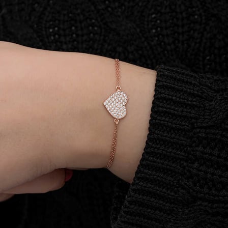925 Ayar Gümüş Rose Kaplama Kalp Kadın Bileklik