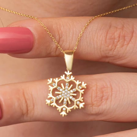 925 Ayar Gümüş Gold Kaplama Kar Tanesi Kadın Kolye