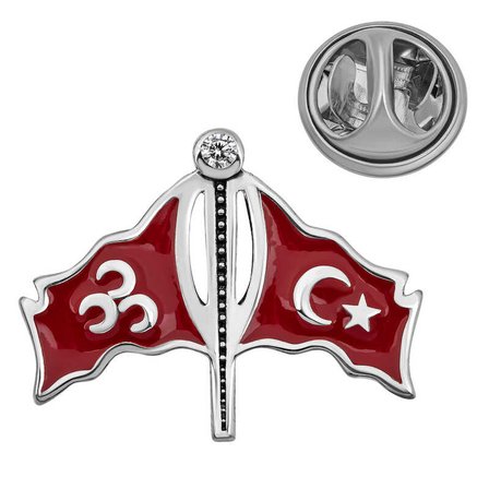 925 Ayar Gümüş Üç Hilal ve Türk Bayrağı Rozeti